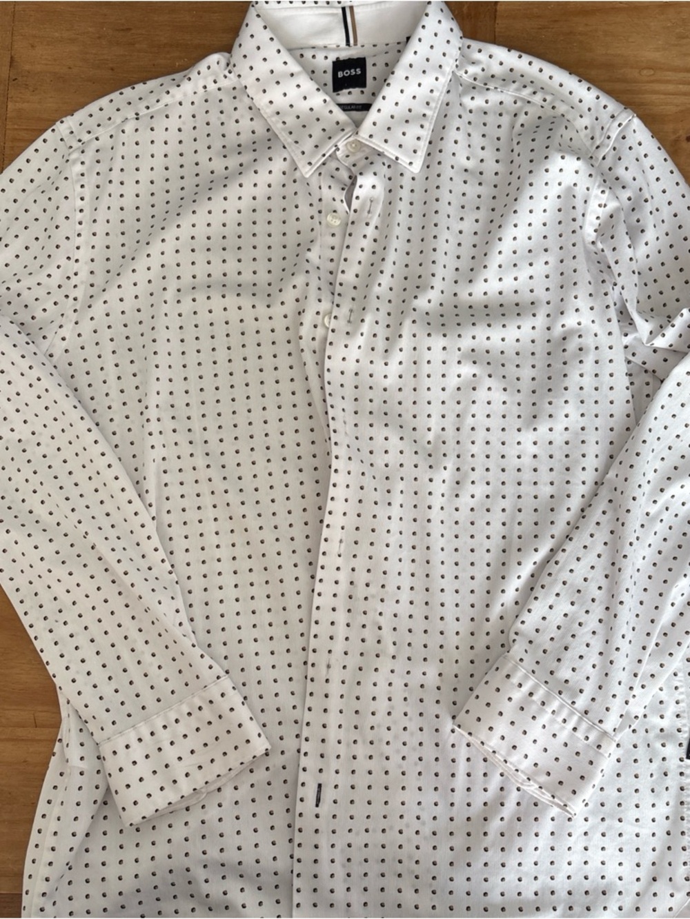 BOSS White Dress Shirt with Black Dot Micro-Pattern